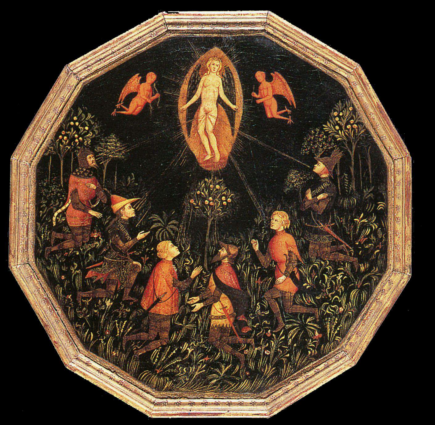 Anonyme Florentin, Vénus vénérée par six amoureux, v 1400, 51 diamètre, Louvre