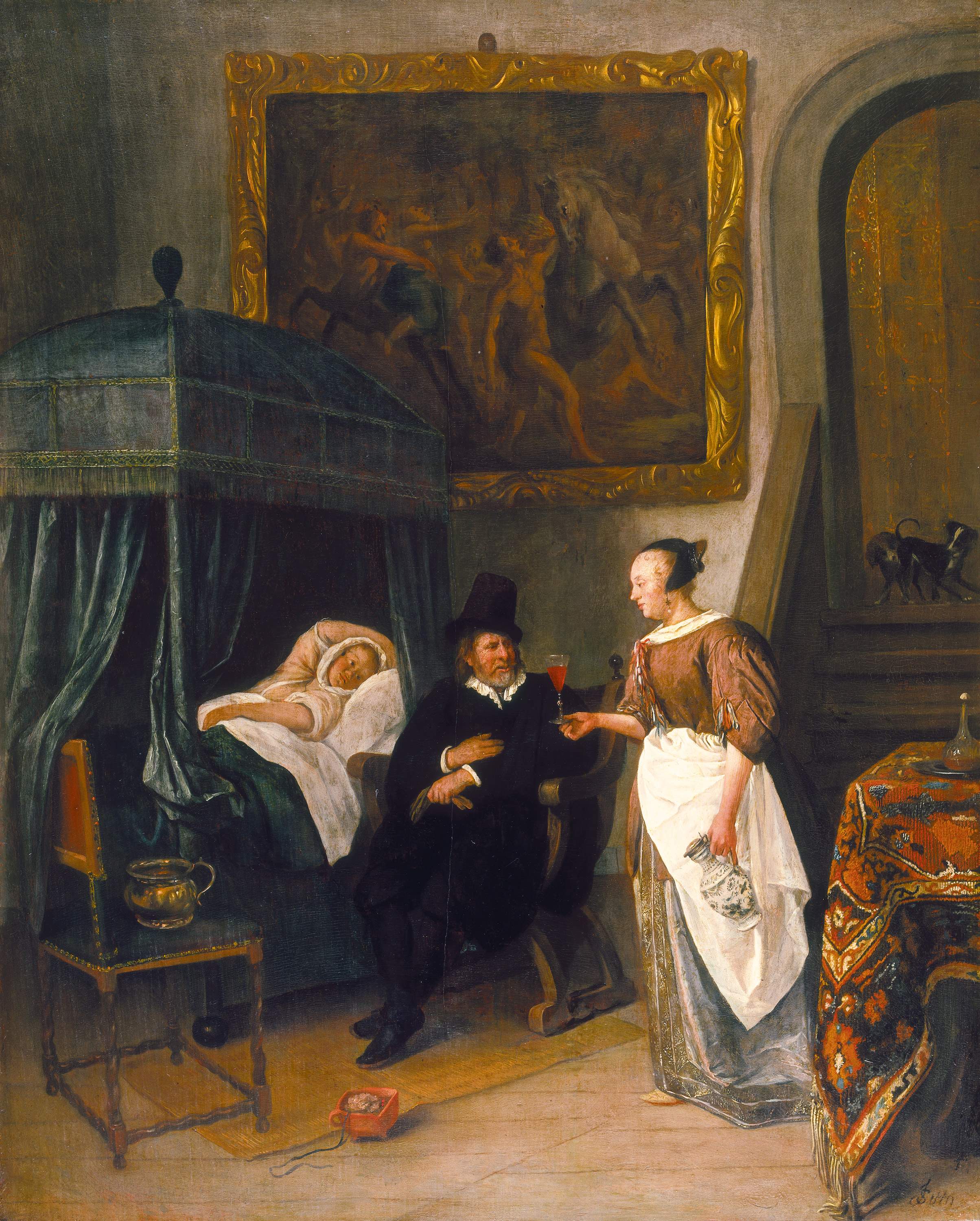 Jan Steen, la visite du docteur, 1660-1662, hb 60x48 Mauritshuis, La Haye