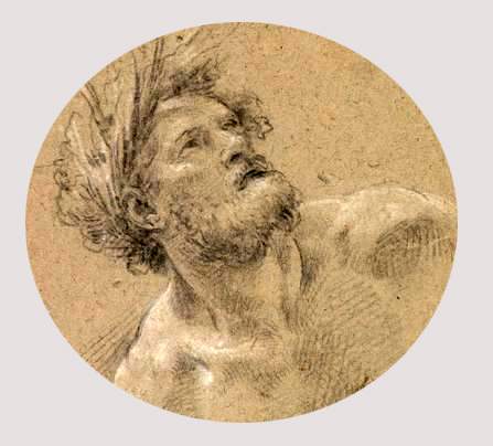 Simon Vouet, etude pour le temps vaincu, 1 643, craie noire craie blanche, détail